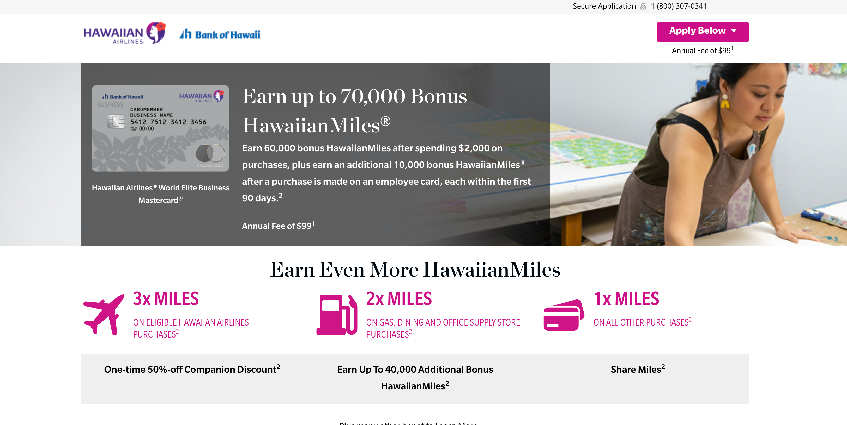 Hawaiian Airlines Business World Elite Mastercard signup offer. 